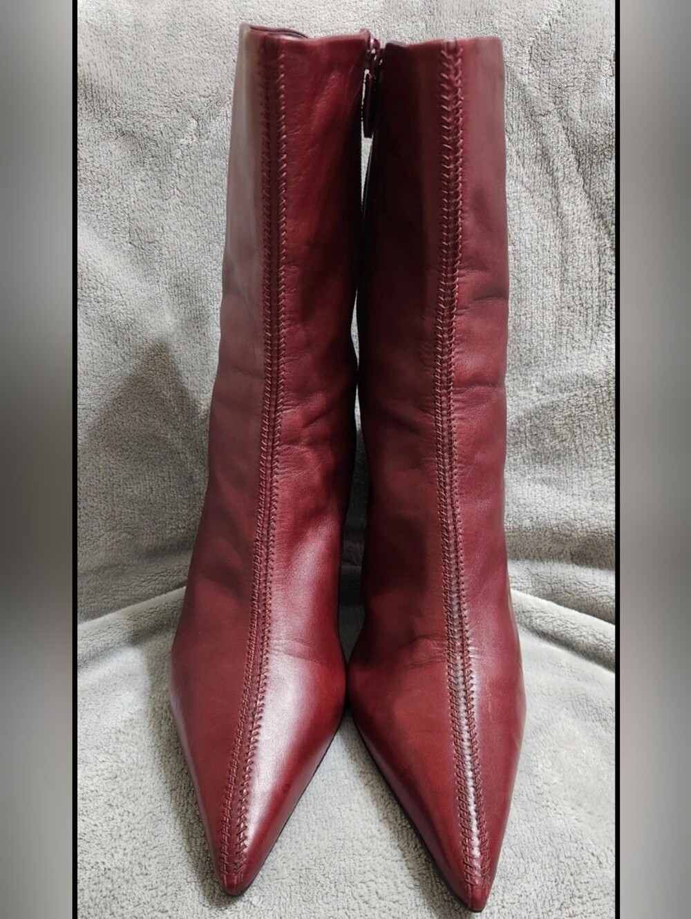 ​Cole Haan Burgundy Leather Pointed Toe Ankle Boots Kitten Heel Size 9.5B Brazil